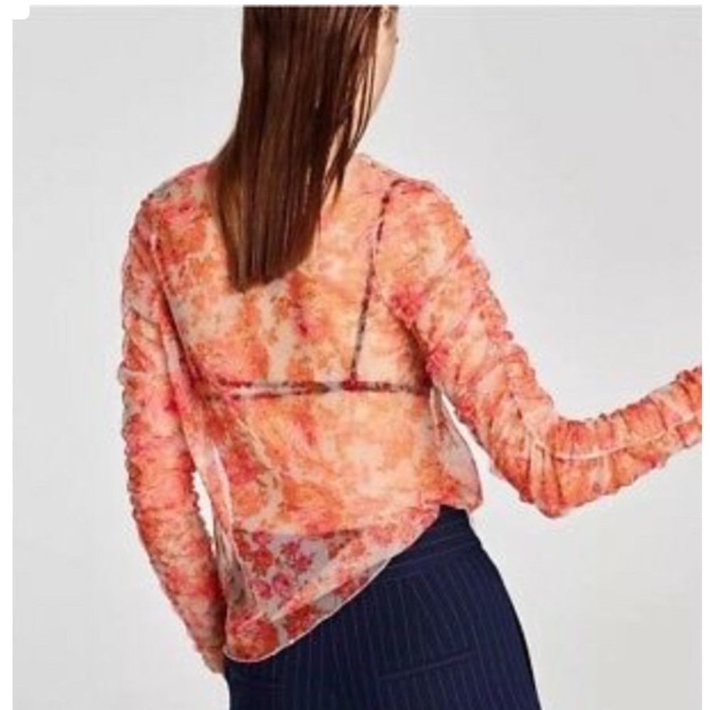 Zara Floral Sheer Long Sleeve Mesh Top